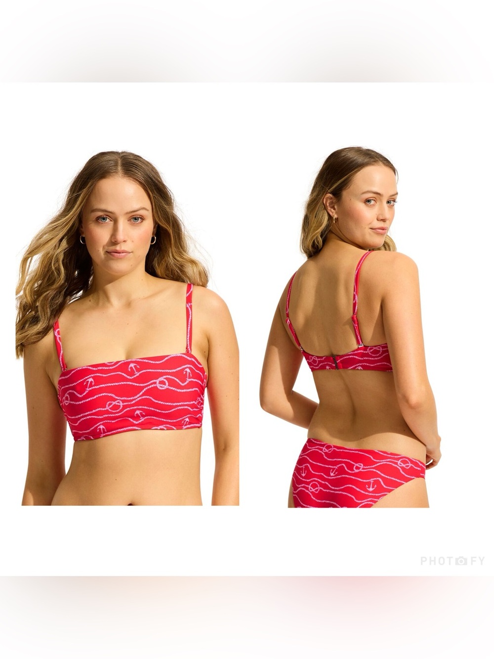 NWT Seafolly Set Sail DD Tank Bra Bikini Top in Chilli Red Nautical US Sz 10